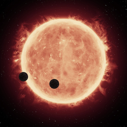 Rappresentazione artistica di due super-Terre che transitano davanti alla loro stella madre. Crediti: NASA / ESA / STScI / J. de Wit (MIT).